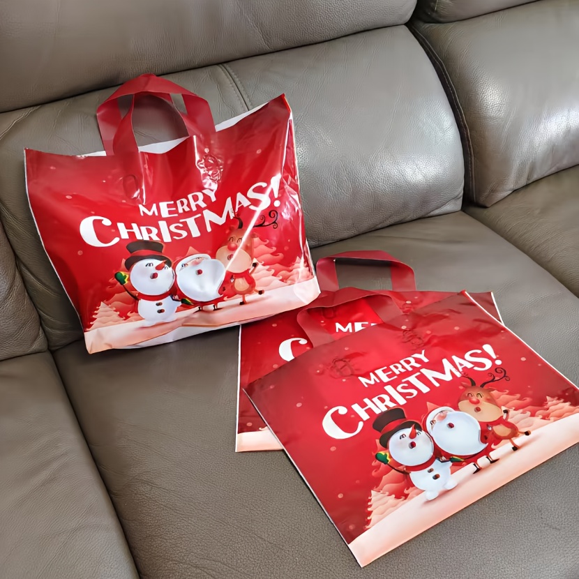 TEMU Gift For Her/him 20pcs Large Red Plastic Christmas Gift Bags, Durable Holiday Tote Bags For Gifts, Shopping, And Party Favors, Perfect For