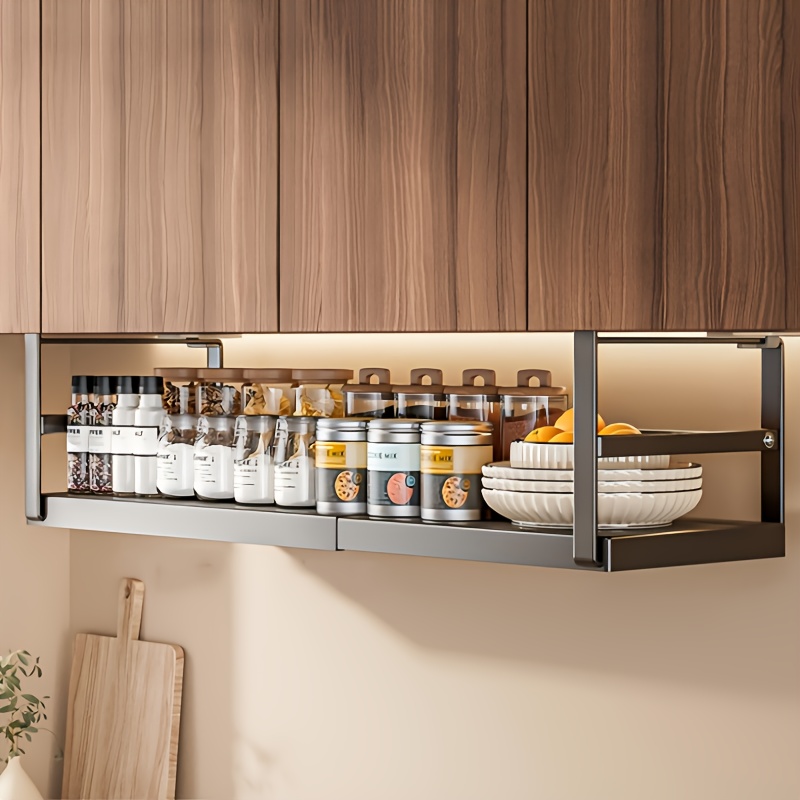 TEMU Panier de rangement suspendu sous étagère, Rangement extensible sous étagère, Organisateur de panier coulissant robuste pour garde-manger,