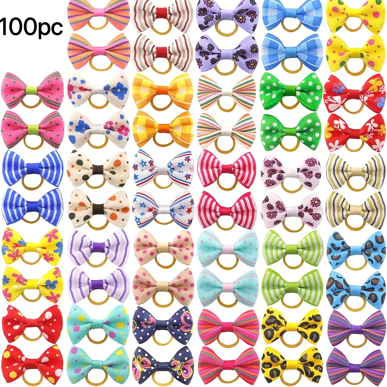 TEMU 100pcs Random Color Random Pattern Exquisite Small Bow Pet Dog Headdress With Elastic Of Styles Mixed For Marzis Yorkshire Beauty Headdress