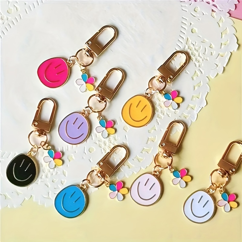 

1pc Face & Flower Keychain - Alloy, Metal Key Ring Charm For Bags & Backpacks, 's Gift