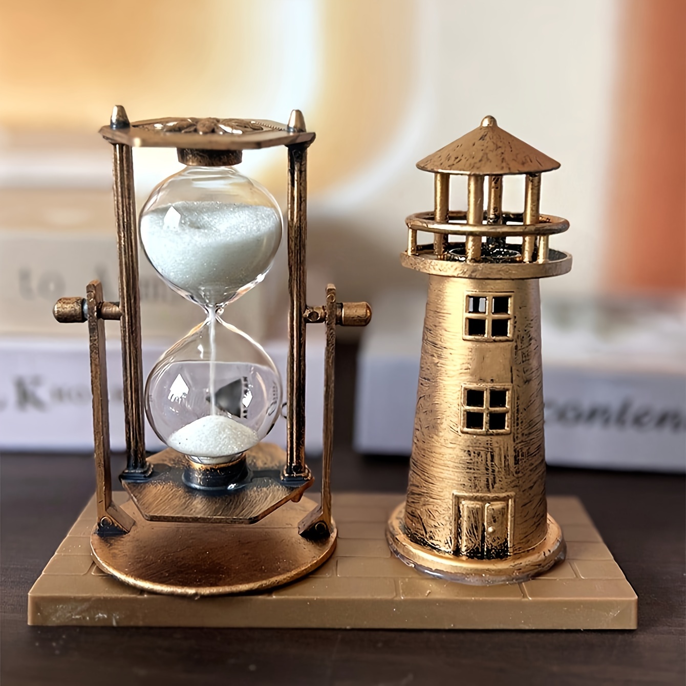 Vintage Bronz Deniz Feneri Kum Saati - 1 Adet Antika Tarzı Kum Saati Ev & Ofis Dekoru için, Mükemmel Okula Dönüş Hediyesi, Güç Gerektirmez