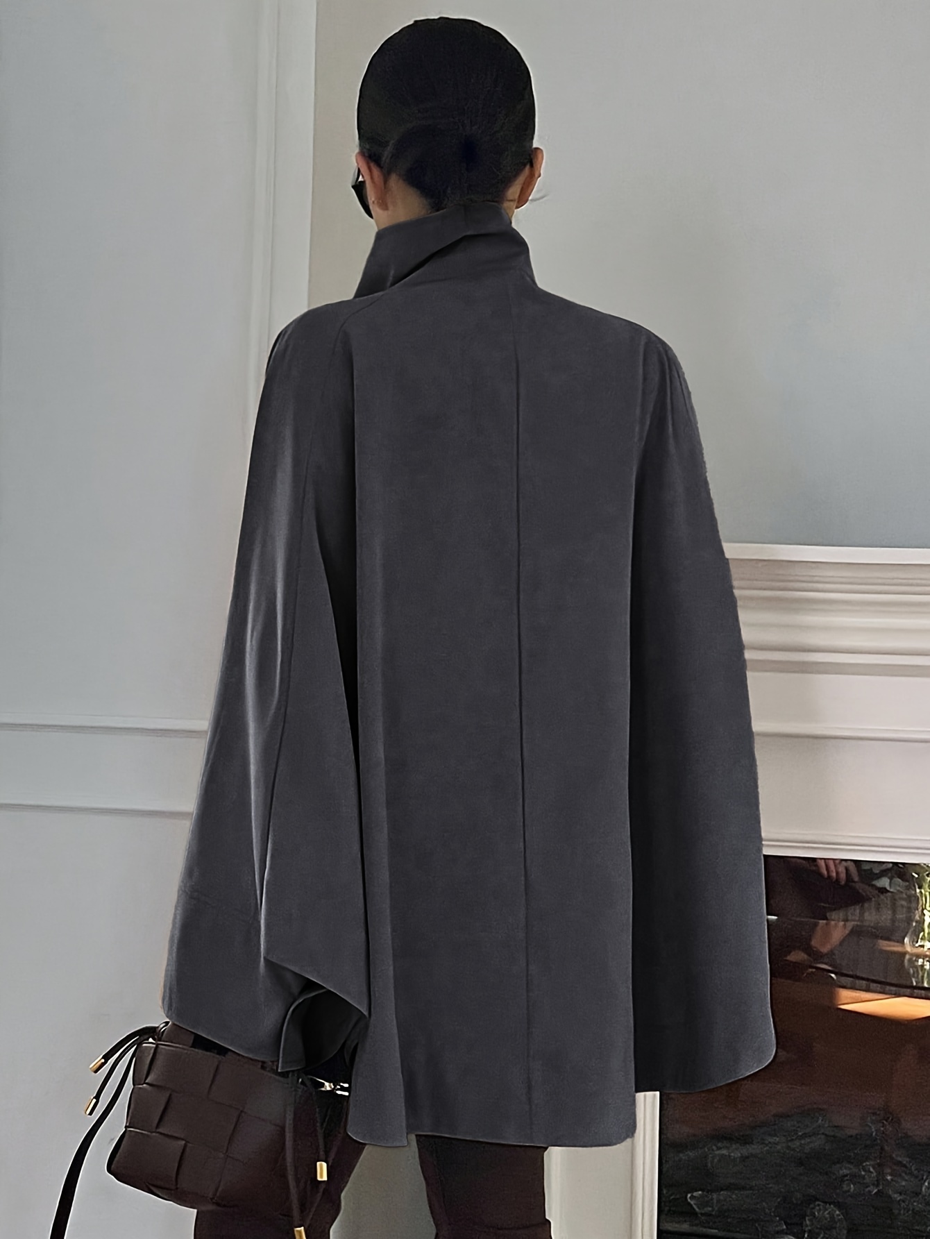 2024 women's elegant lapel collar batwing jacket beige loose