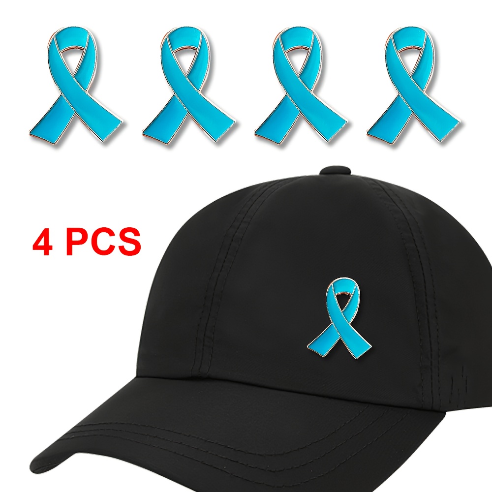 TEMU 4pcs Lake Blue Awareness Ribbon Enamel Badge, Ovarian Cancer & Ptsd Support Symbol Badge, Anti-violence Event Commemorative Decor Ornament For
