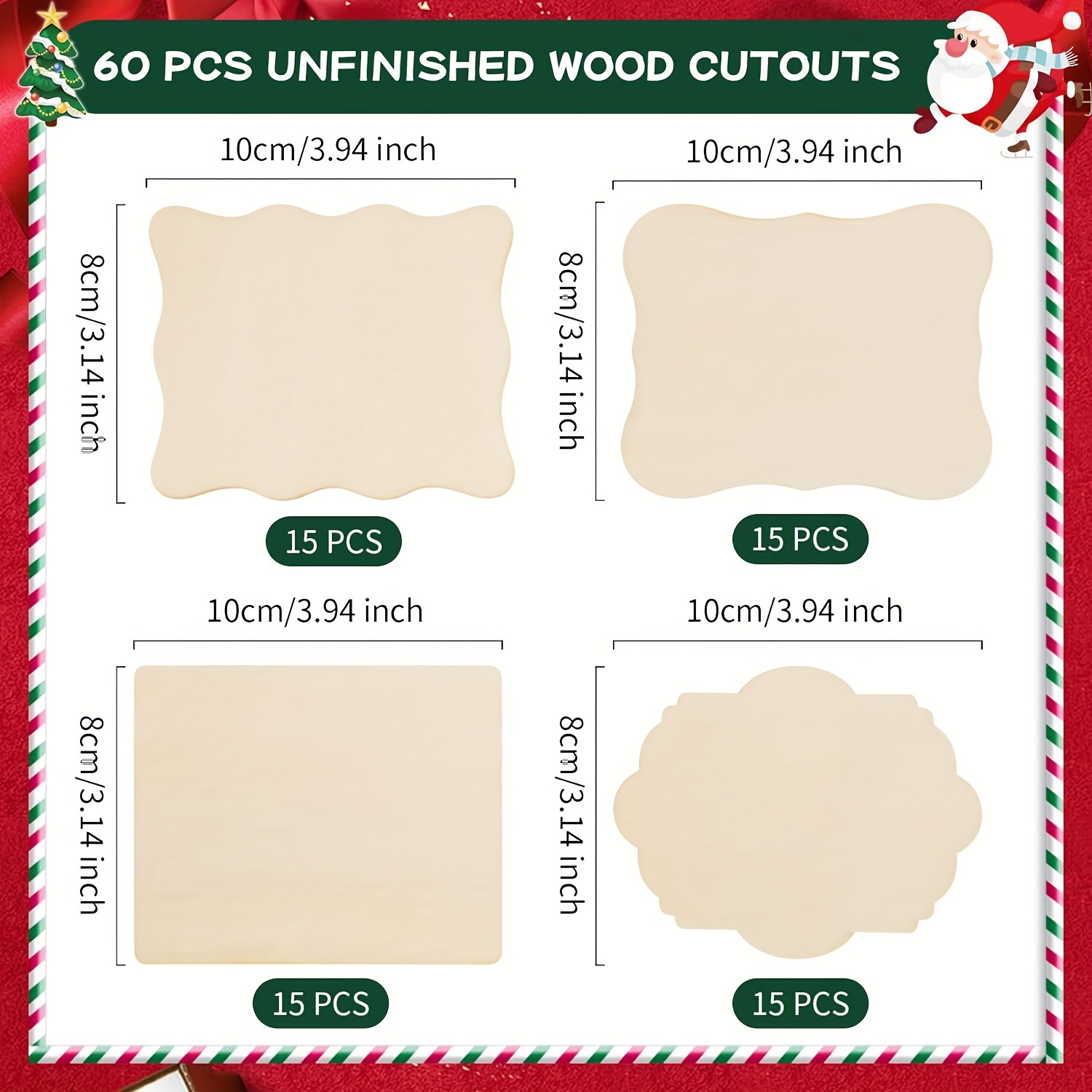 Image of 60pcs Blank Irregular Wood Cutouts - Wooden Slices For Crafts, Hand-painted Coasters, Christmas Tree Ornaments, Home Wall Decor, Wood Burning Projects & Holiday Gift Making Supplies