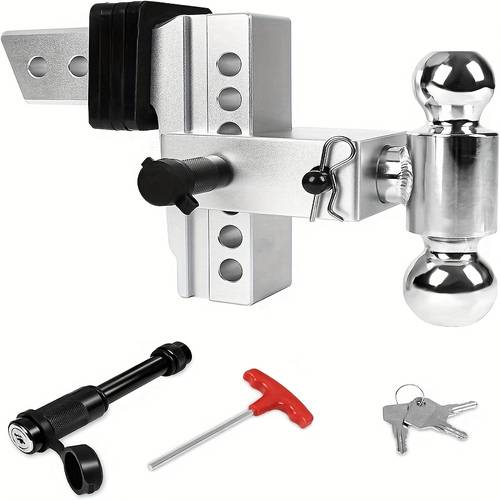 this versatile solid aluminum trailer hitch is designed for a 2 5 receiver offering a 6 drop or it 2 and 2 5 16 balls supports up to 12 500 lbs features two anti theft pull pins