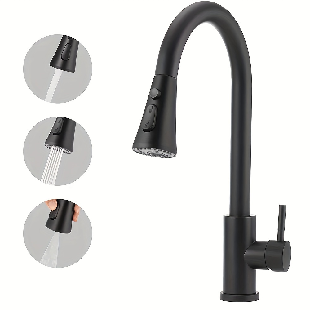 

Kehot Pull Down Kitchen Faucet With Sprayer, Stainless Steel Single Handle Sink Faucet, Mixer Tap, Black