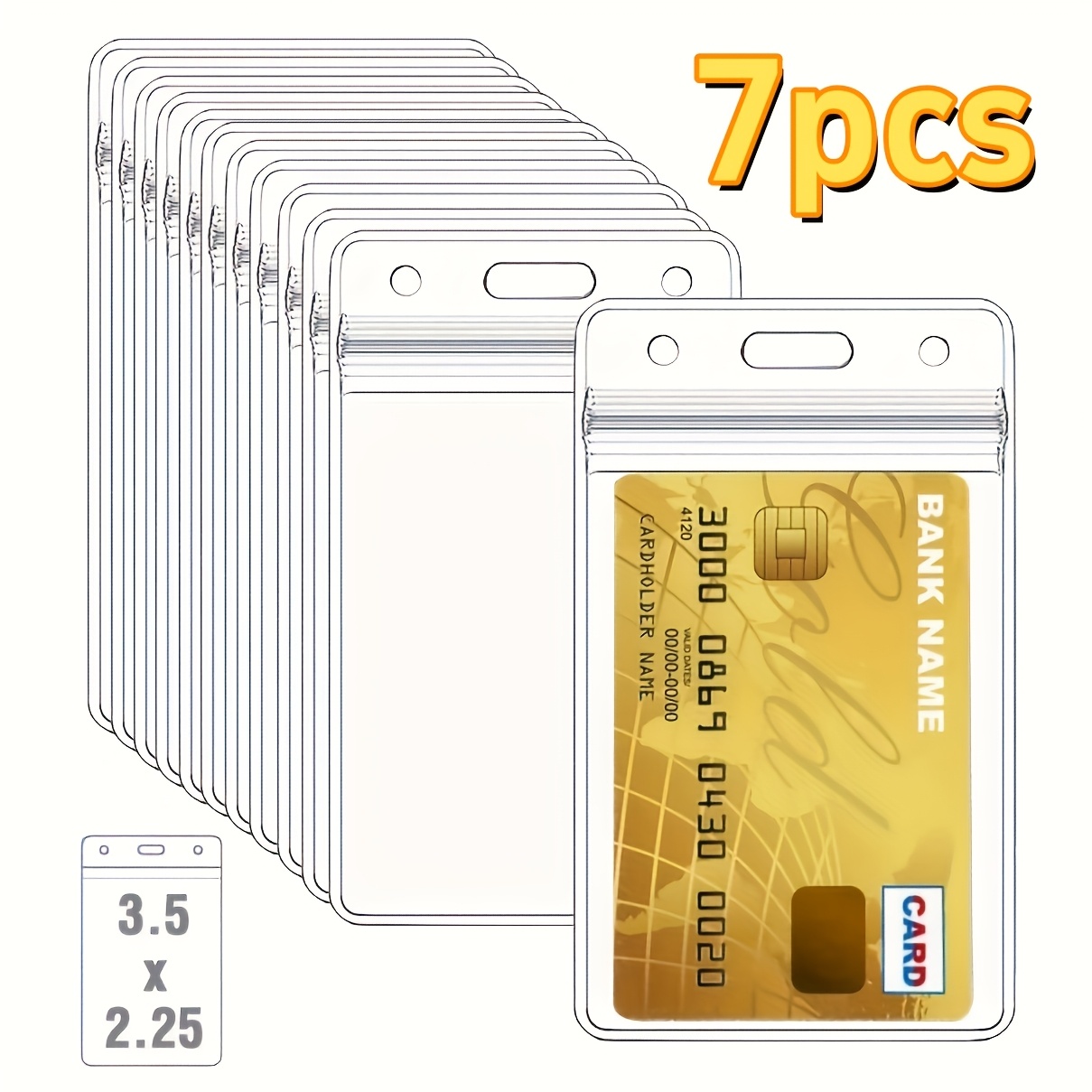 TEMU 2d 7pcs Transparent Durable Vertical Id Card Holders - Reusable With Zipper Closure, Dustproof, Quick-release Lanyard And Multi-card Slots,