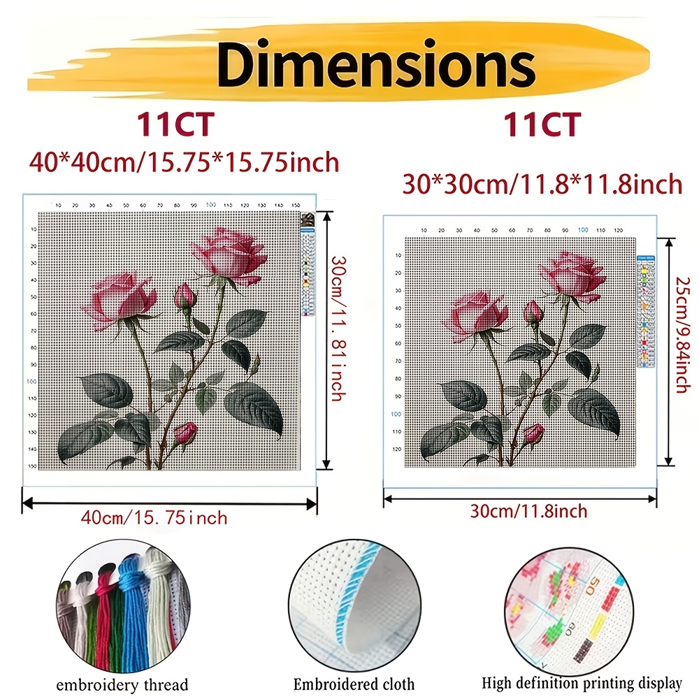 Frameless Stitch Print Set, Pink Rose Blooming