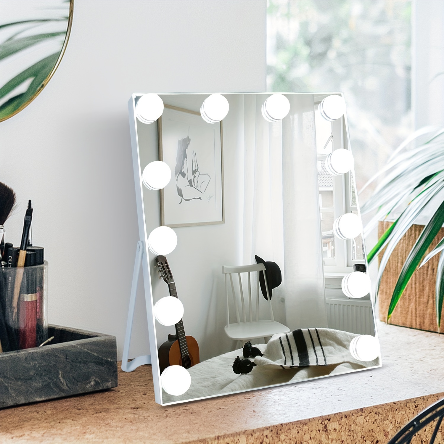 

Vanity Mirror With Lights, 12inch Lighted Makeup Mirror With 3 Color For Desk Dresser Bedroom Dorm, Christmas Gift, White