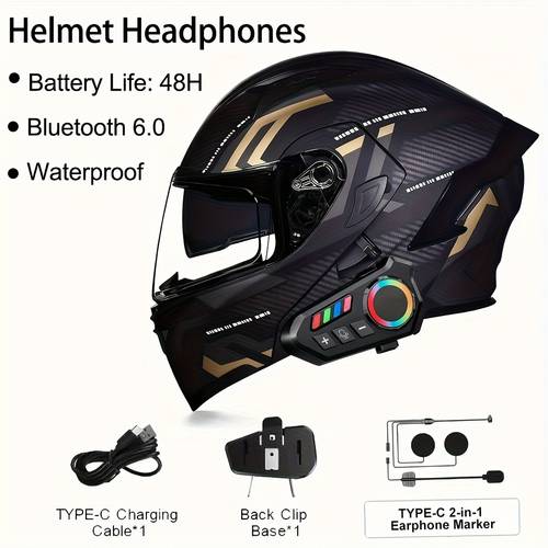 new motorcycle helmet headset 48 hour quality hands free calling stereo anti speakers type c charging wireless connection works normally an essential for outdoor riding
