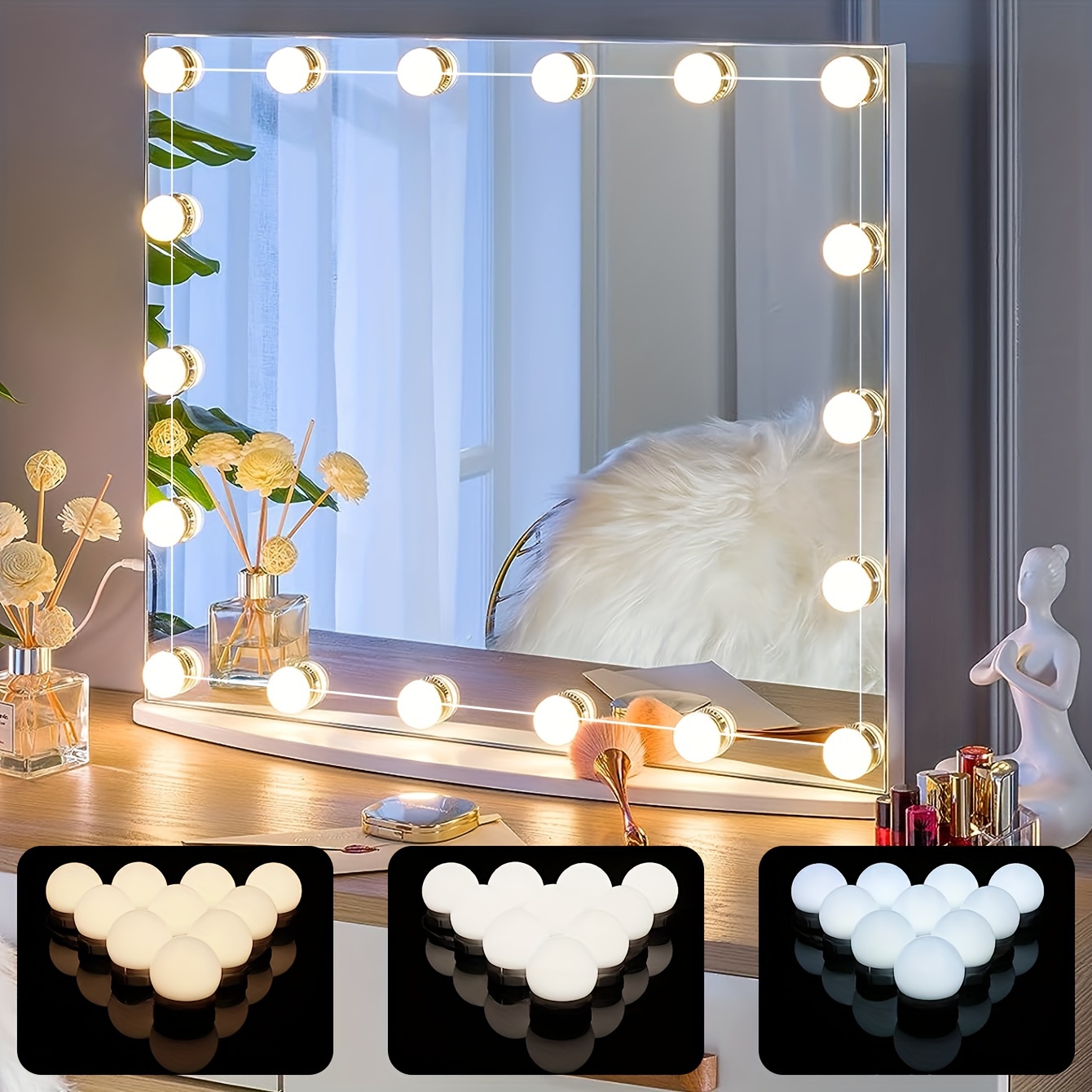 

Led Mirror Makeup Light, Makeup Light, Optional 4/10/10/14pcs Adjustable Bulbs, Color And Brightness Adjustable, Usb Cable, Mirror Light For Vanity Makeup Room (mirror Not Included)