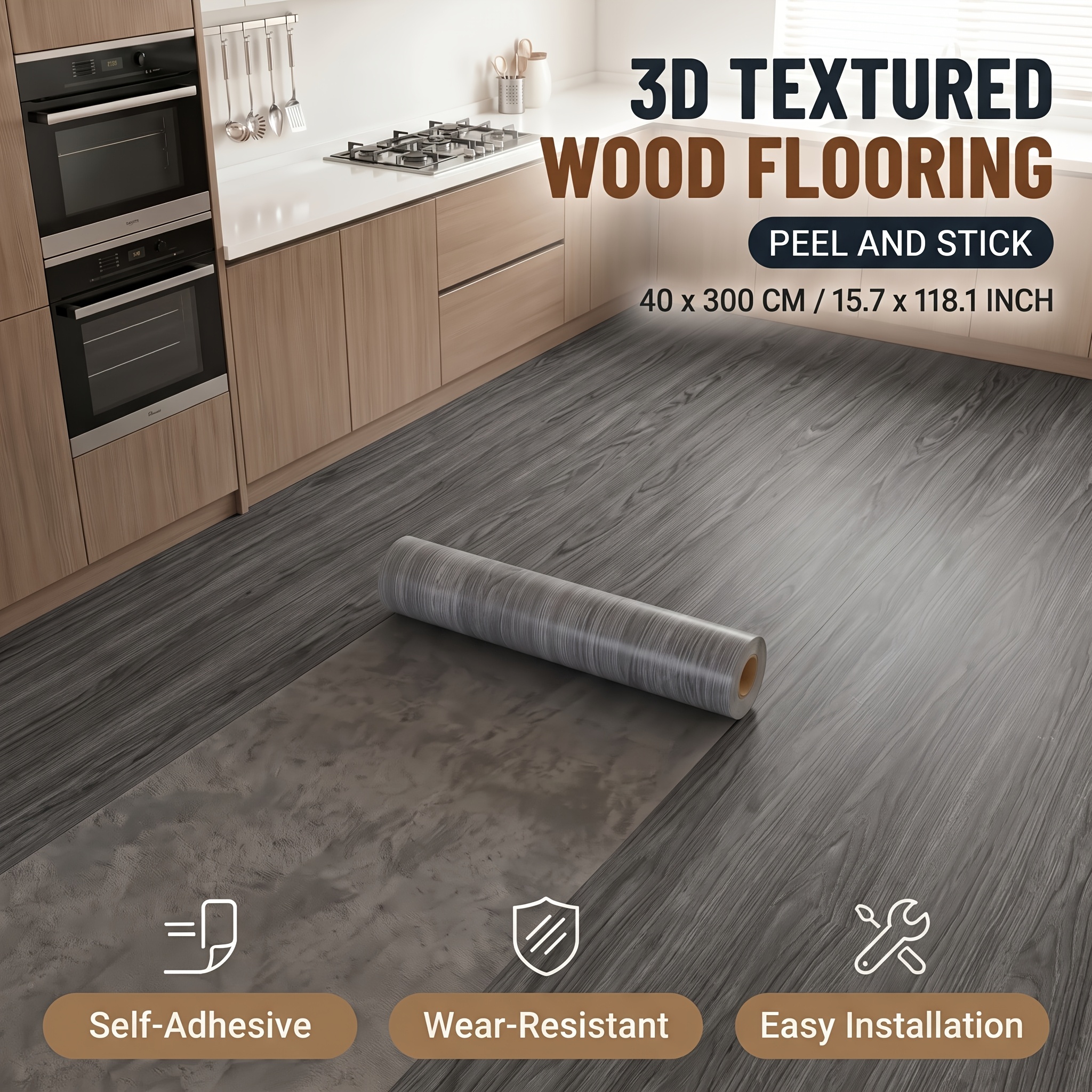 TEMU 1 Roll Zsv Self-adhesive Vinyl Flooring Suitable For Concrete Floors & Old Tiles, Thickened Xpe Floor Covering With 3d Wood Grain Texture,
