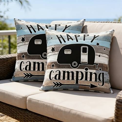 set of camping throw pillow covers 18x18 inch contemporary style polyester buffalo check and cartoon machine washable zipper closure with no insert for home decor