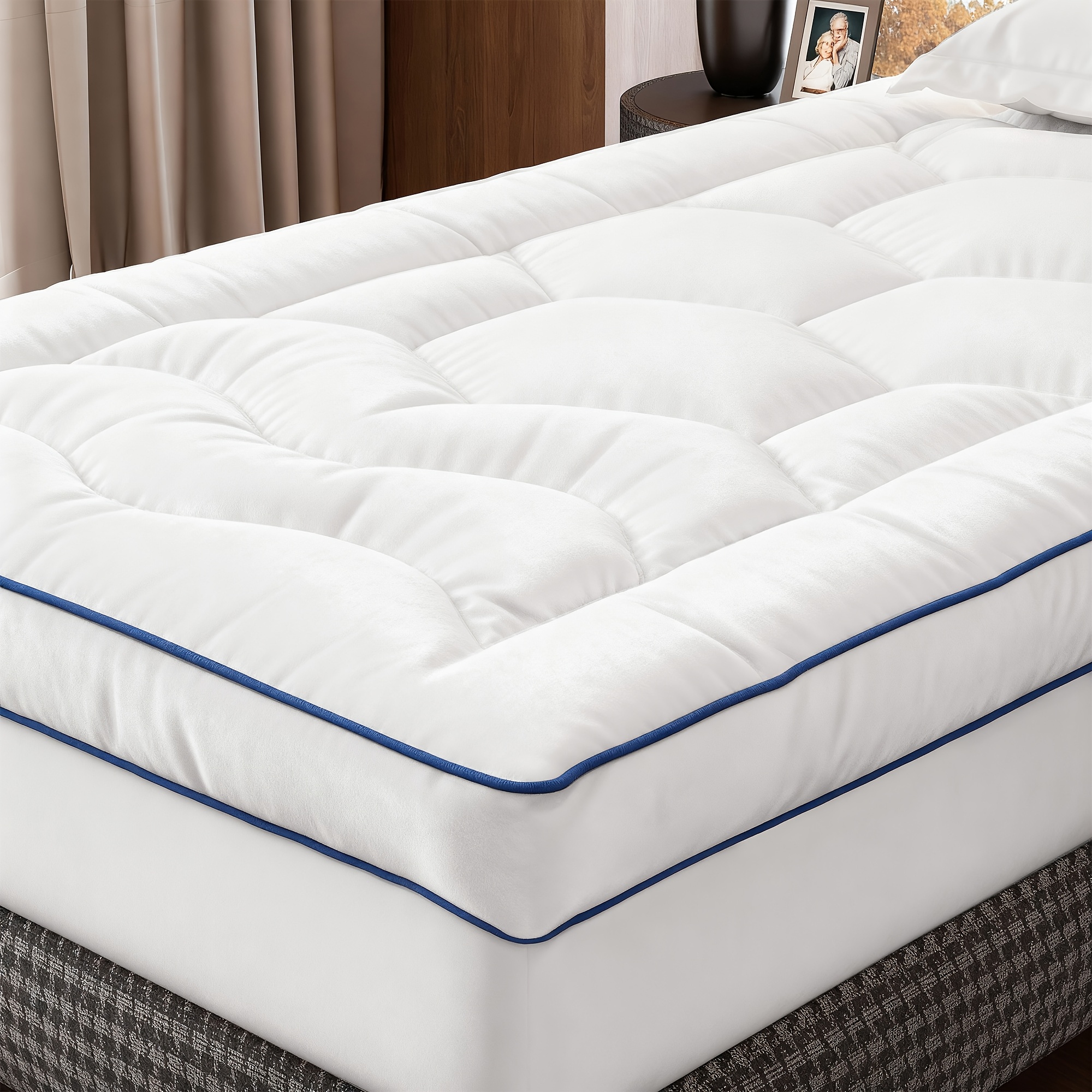 Image of Soft And Comfortable Mattress Topper, 9d+3d Fiber Material With Deep , Quilted Soft Cover, Breathable And Non-slip, Fits Hard Mattress, Spring Mattress, Guest Bed, And Sofa Bed