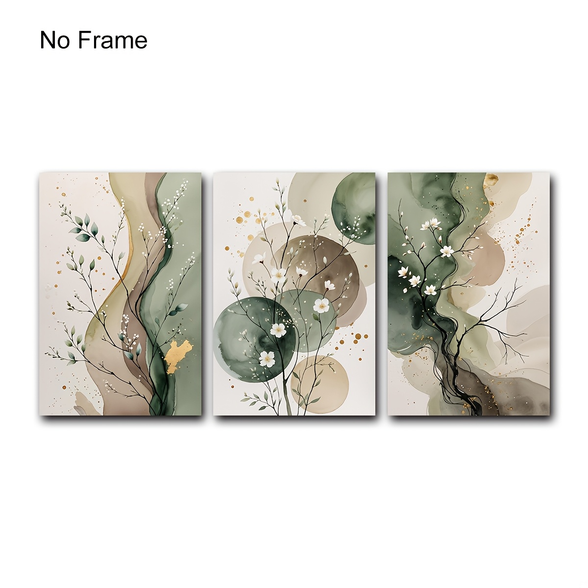 TEMU 2d Flat, Japandi Watercolor Botanical Of 3, Sage Green Abstract , Sage Green Beige Wall Art, Abstract Botanical Print Poster, Abstract Floral