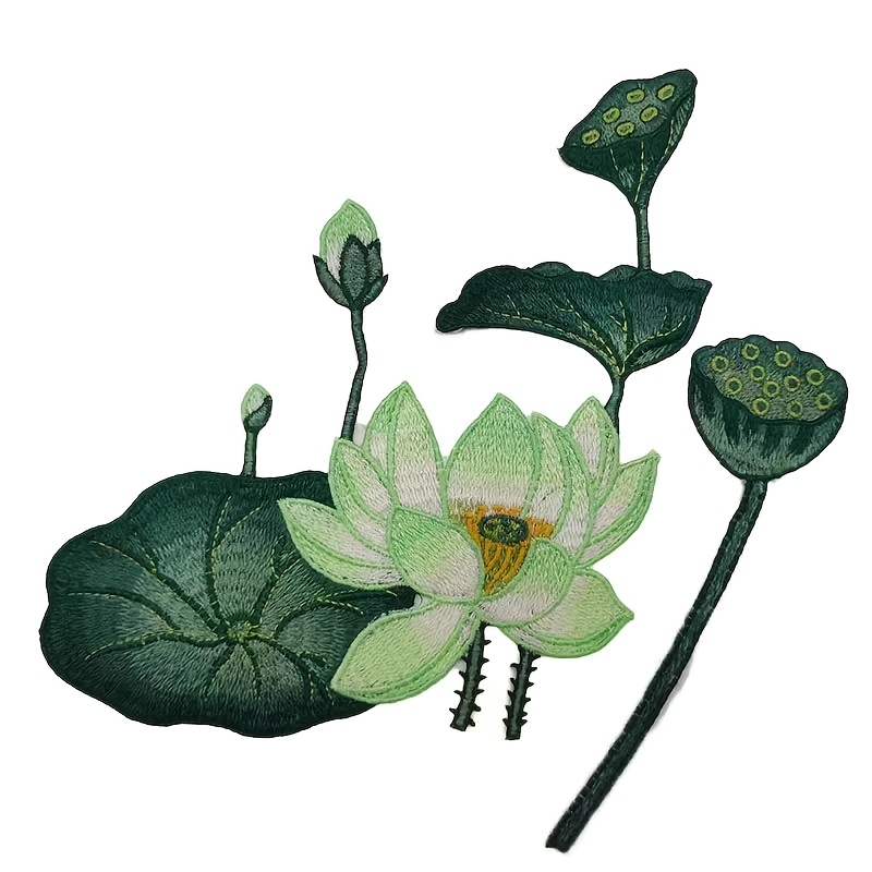 TEMU 2pcs/Set Couture Décor Artisanat Style Chinois Vert Grande Feuille de Lotus Broderie Patch
