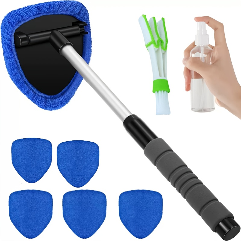 8pcs Windshield Cleaning Kit, Including 5pcs Reusable And Washable Microfiber Pads And Extendable Handle Car Windshield Squeegee Set