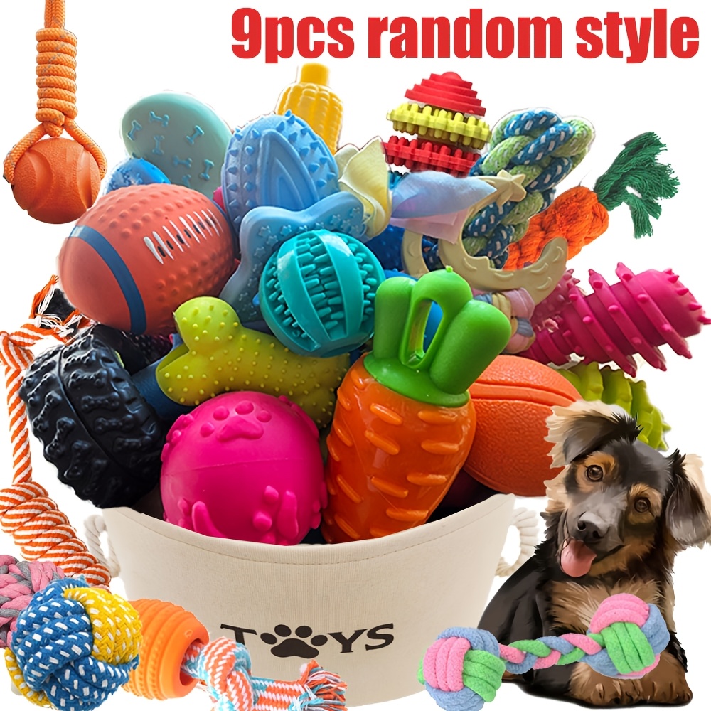 E-shop 9-teiliges Hunde Quiekspielzeug Geschenkset, Kauzeug Set Kollektion, Kaufen Sie ein Monats Spielzeug im Voraus, Großer Rabatt, Zahnreiben und
