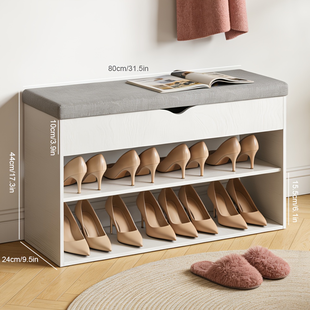 TEMU 3-tier Shoe Bench Porch Changing Stool Rack Cabinets, Multifunctional Shoe Rack, Padded Seat, Open Storage, For Living Room Entryway,