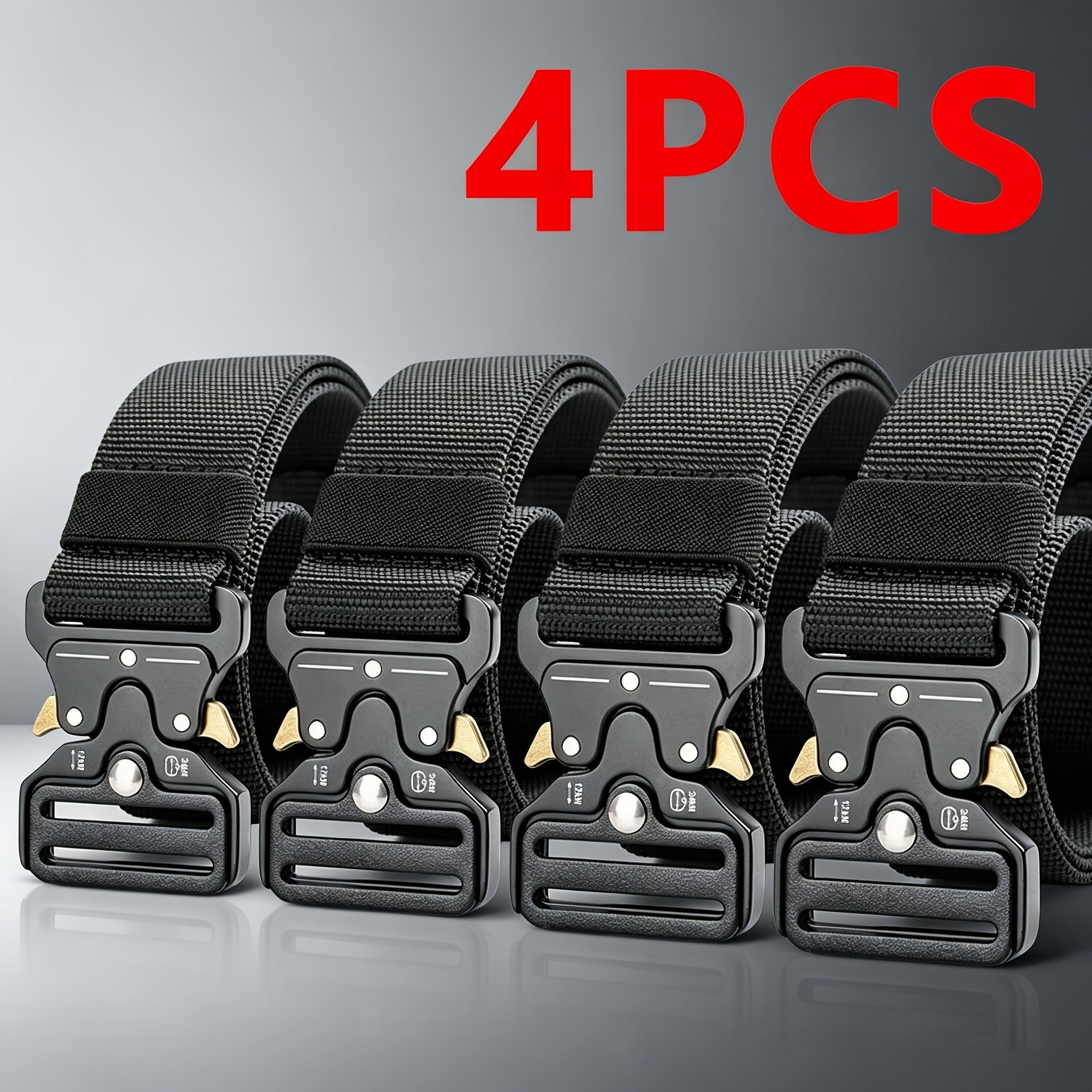 TEMU Men's 4-pack New Tactical Belts -release Design, Suitable For Outdoor Activities, Work, Hiking, And Mountaineering, Pairs Well With Casual Pants