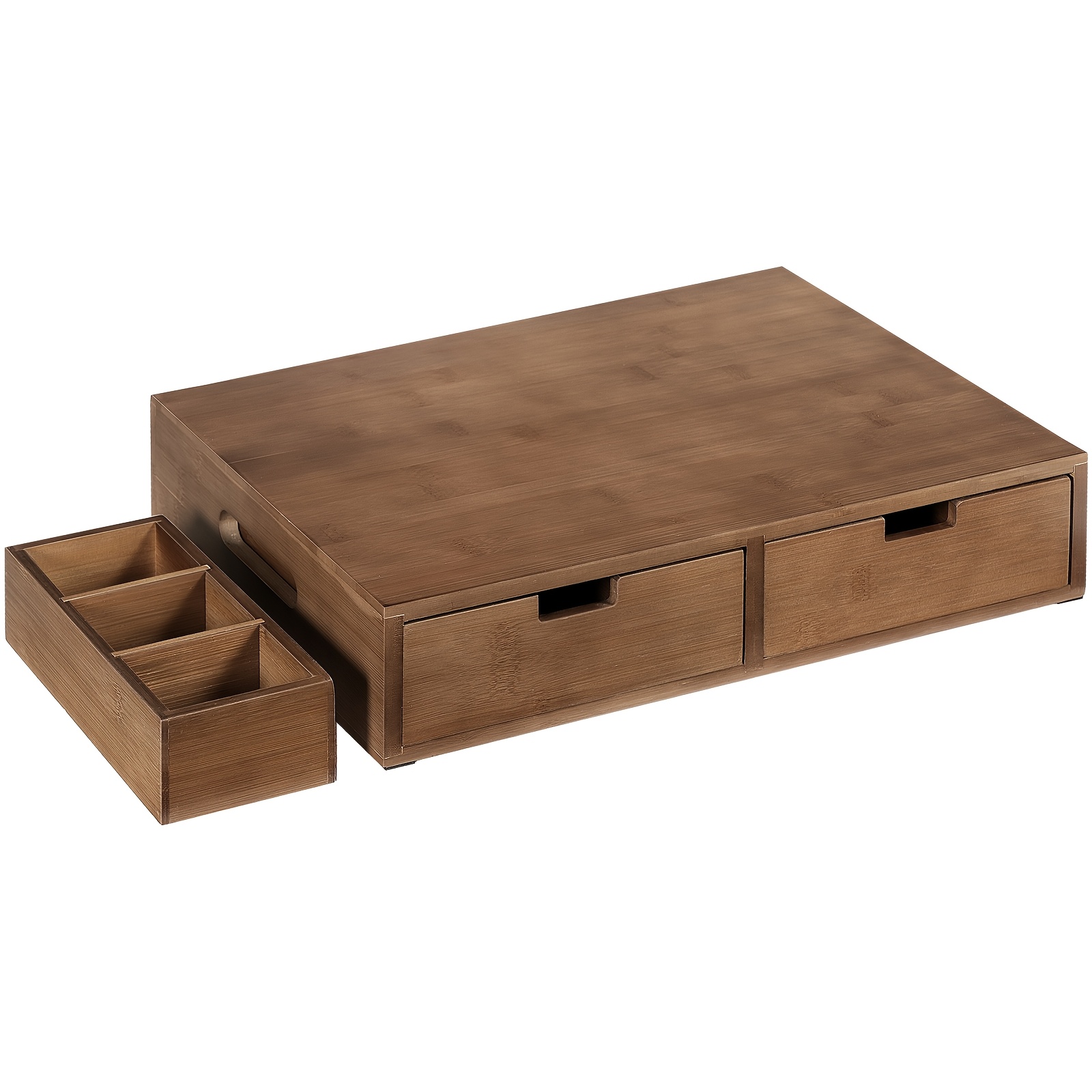 Image of 3-in-1 Expandable Storage Tray With Wood Grain Drawer Divider - Adjustable Suitable For Coffee Capsules, Cutlery & Kitchen Utensils, Capacity Shelf Divider For Pantry, Wood Drawer (40x30x8.5cm)