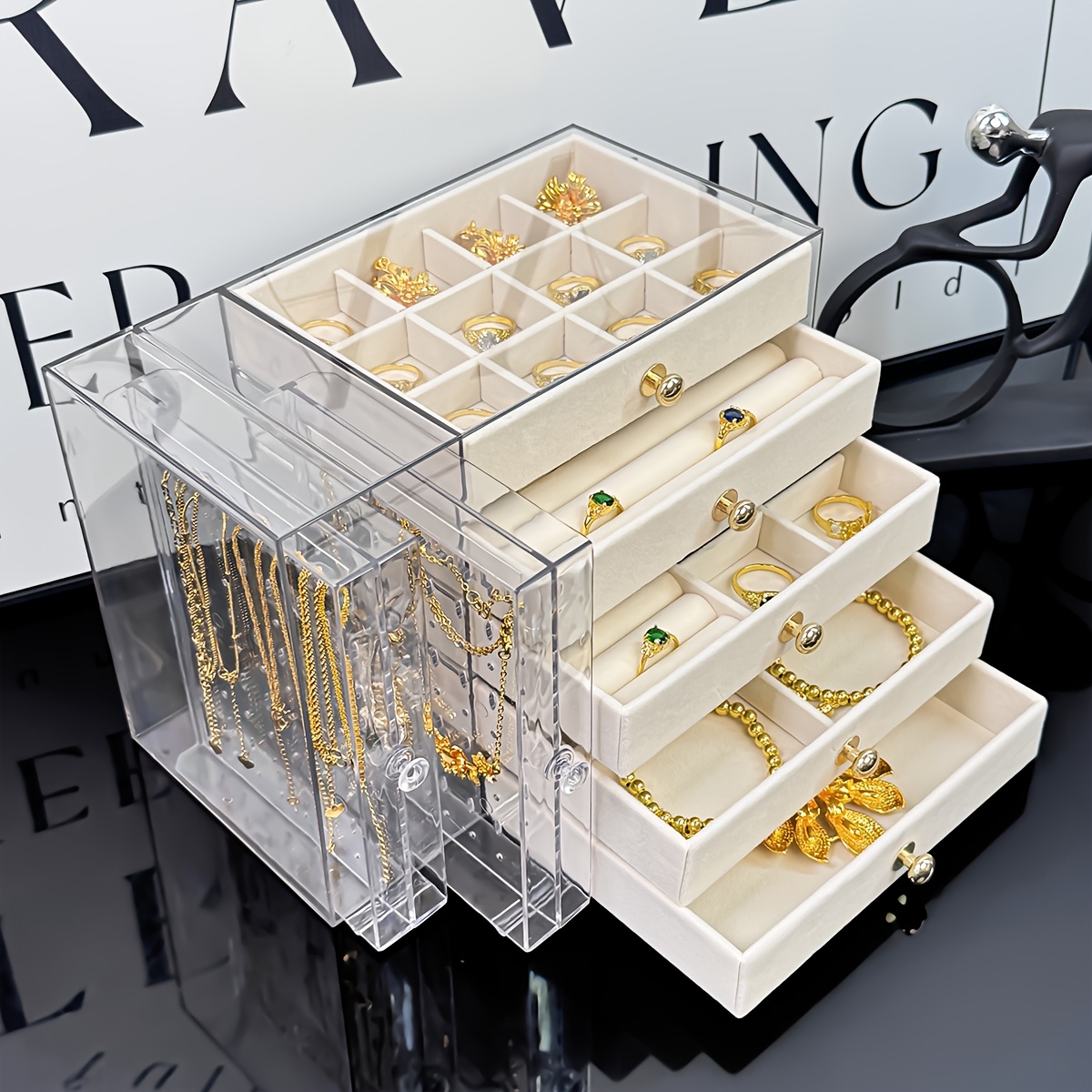 large jewelry organizer box with clear lid   storage case multiple compartments for necklaces bracelets rings earrings birthday mothers day valentines gift for women desktop organizer with secure closure jewelry box organizer polished   fabric lined interior necklace holder durable plastic birthday present jewelry boxes Product details 4