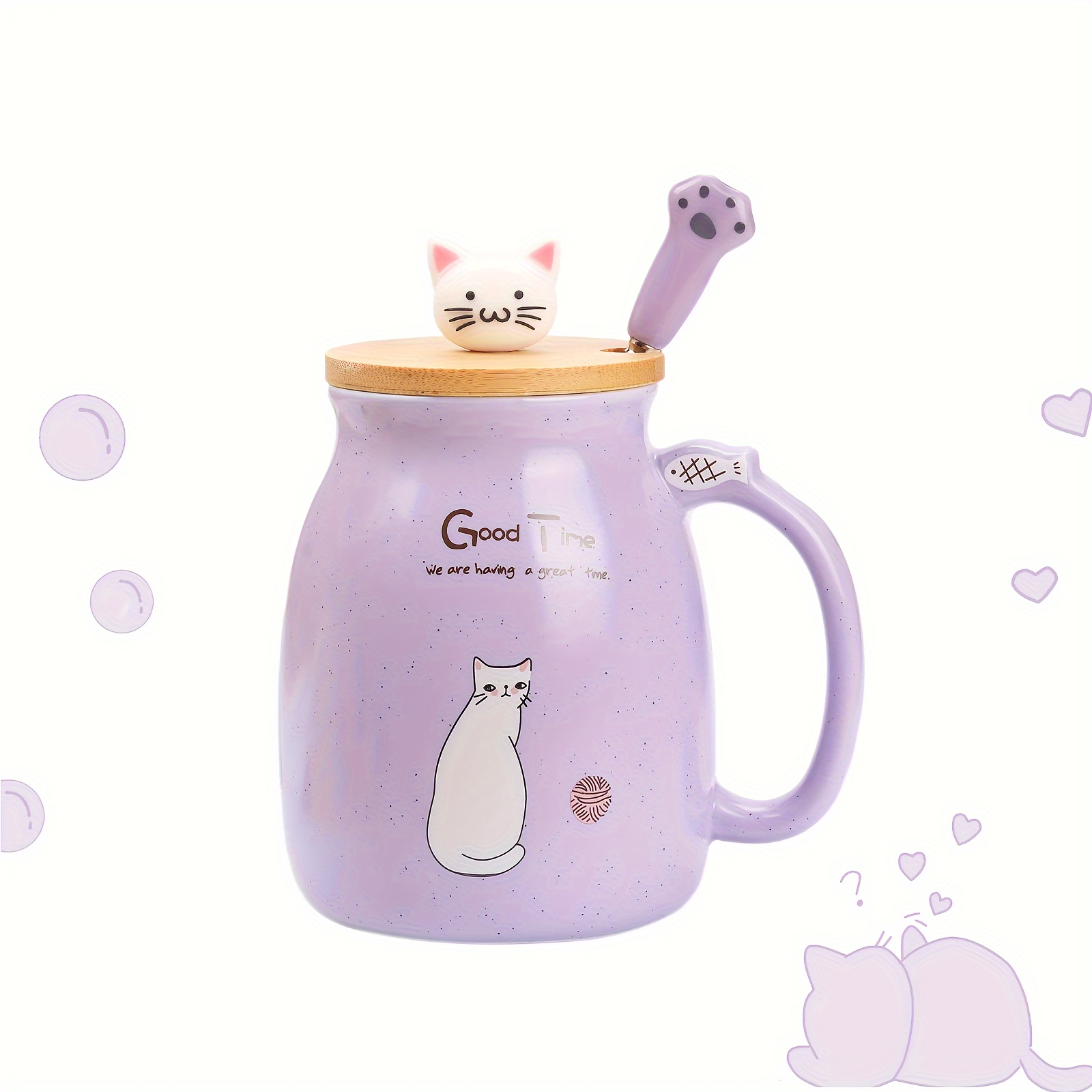 귀여운 고양이 컵, 카와이 세라믹 차 컵 커피 컵, 고양이 팬텀을 위한 선물, 생일 선물 크리스마스 선물 여성용 13oz