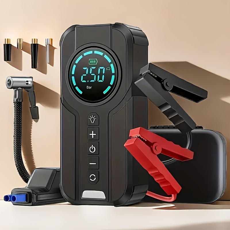 TEMU Cordless 14.8v Car Jump With Air Compressor 8400mah Battery, Car Air Pump, Digital Display, Led Emergency Light For Car Motorcycle , Car Accessories