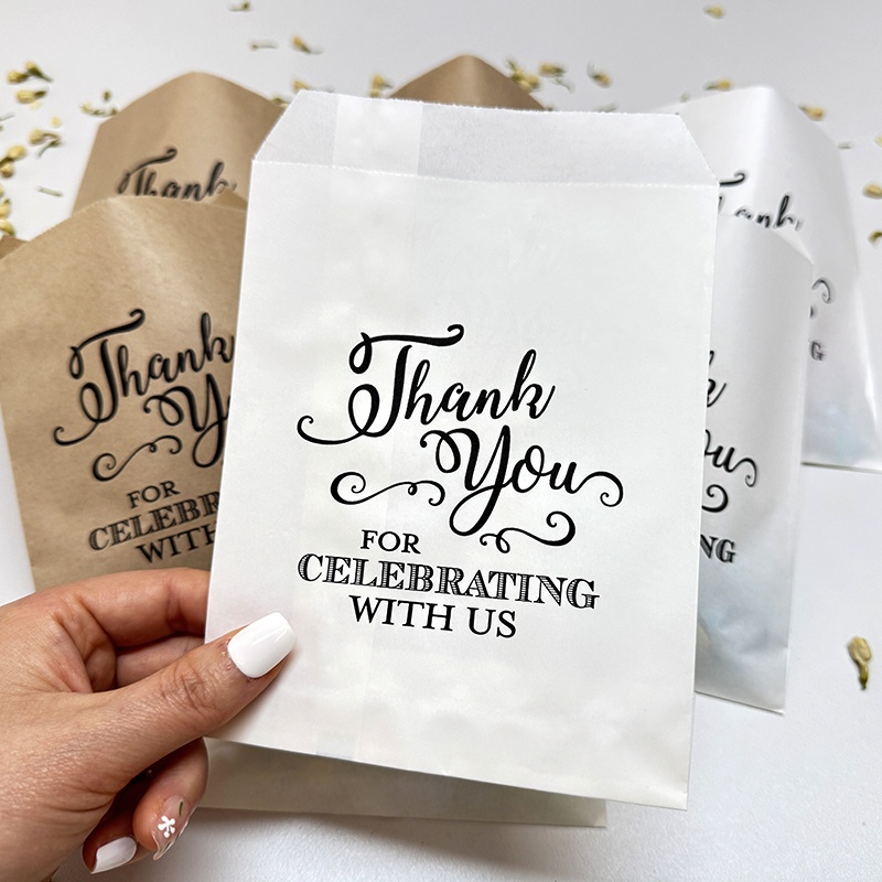 Image of 25pcs Thank You For Celebrating With Us Favor Bag,13x18cm White/ Paper Bags For Wedding Decor