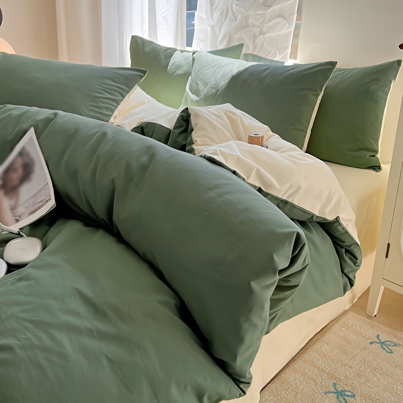 3pcs Minimalist Solid Color Dual-layer Duvet Cover Set, -friendly Bedding For Bedroom Or , Includes 1 Duvet Cover And 2 Pillowcases