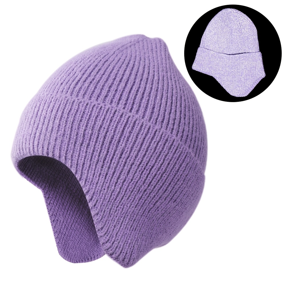 women's men's reflective earflap beanie thick warm knit hat