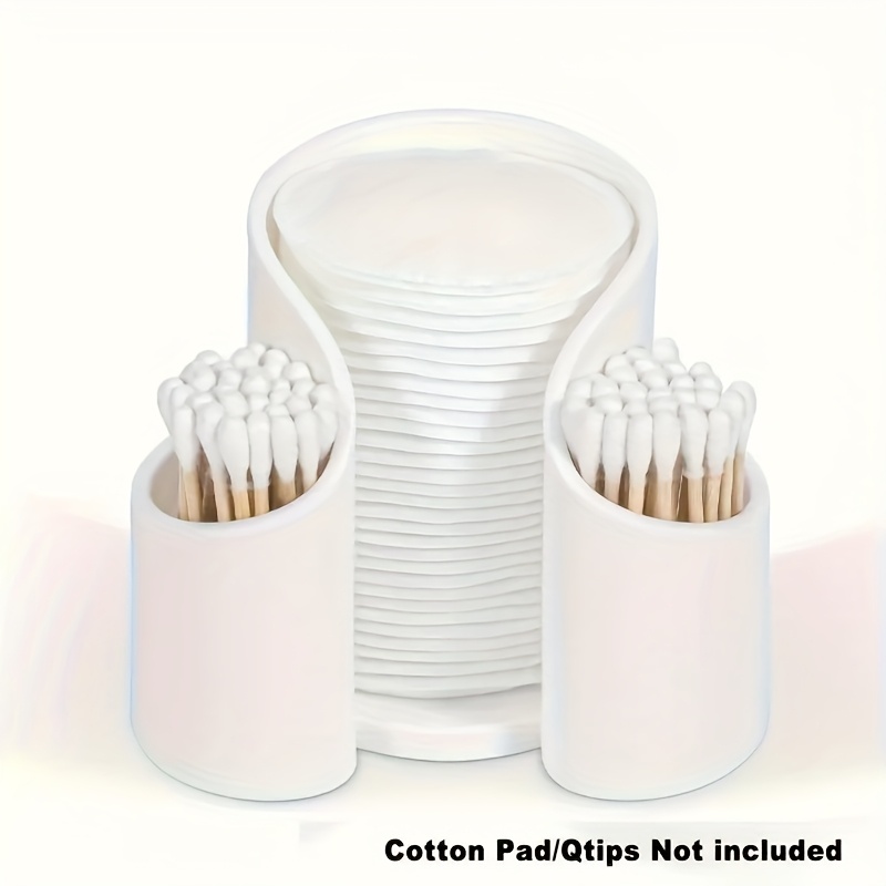 Image of Plastic Dual-well Makeup & Swab/ Pad Organizer - Compact Round Cosmetic Storage Box With , Space- Vanity Case For Bathroom Countertop, Desk - Minimalist Cosmetic Holder (no Included)