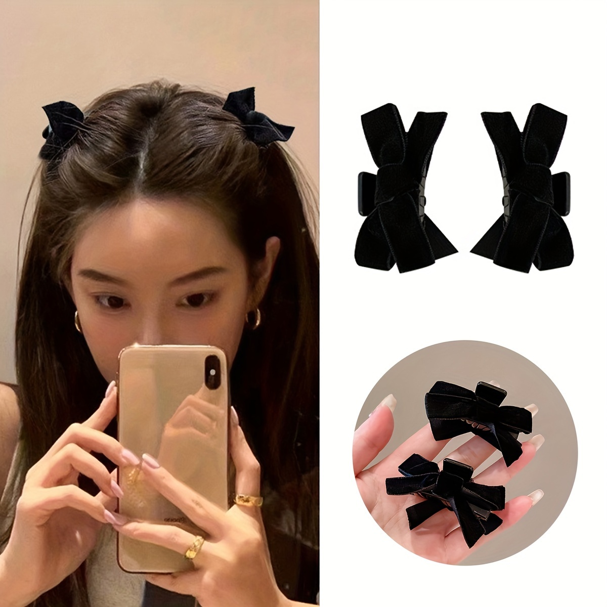 

2pcs Velvet Hair Clips Set, Vintage Elegant Bow Hair Accessories, Solid Color Small Hair Grips For Women, Birthday Festival Gift