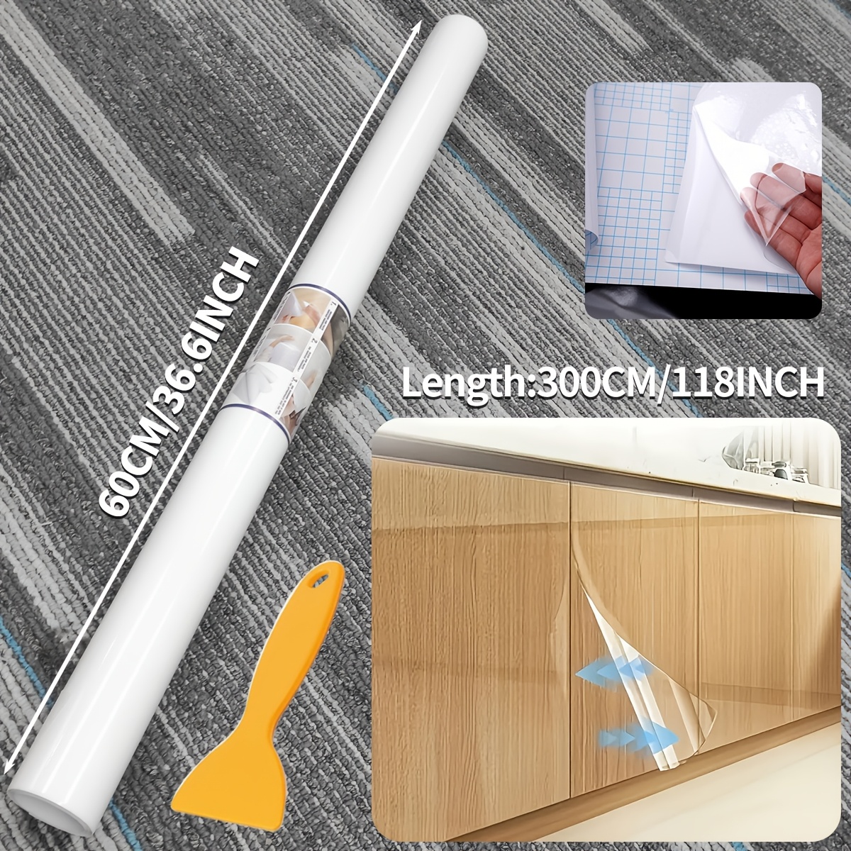 Image of 118 Inch Furniture Anti-scratch Protective Film, (width 5.9"/11.8"/17.7"/36.6") +1 Tool Kit, Transparent And Adhesive, Easy To Stick And Tear, Anti-scratch Sticker Is Suitable For Sofas, Doors