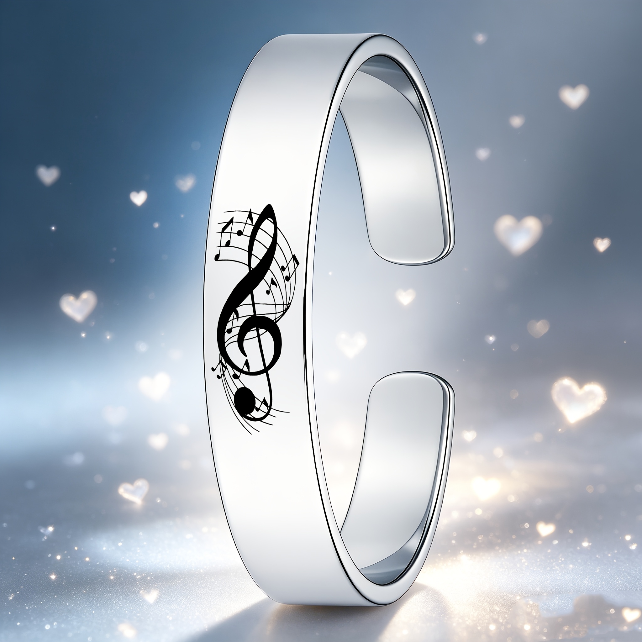 Unisex 304 Stainless Steel Treble Clef Open Bangle Bracelet