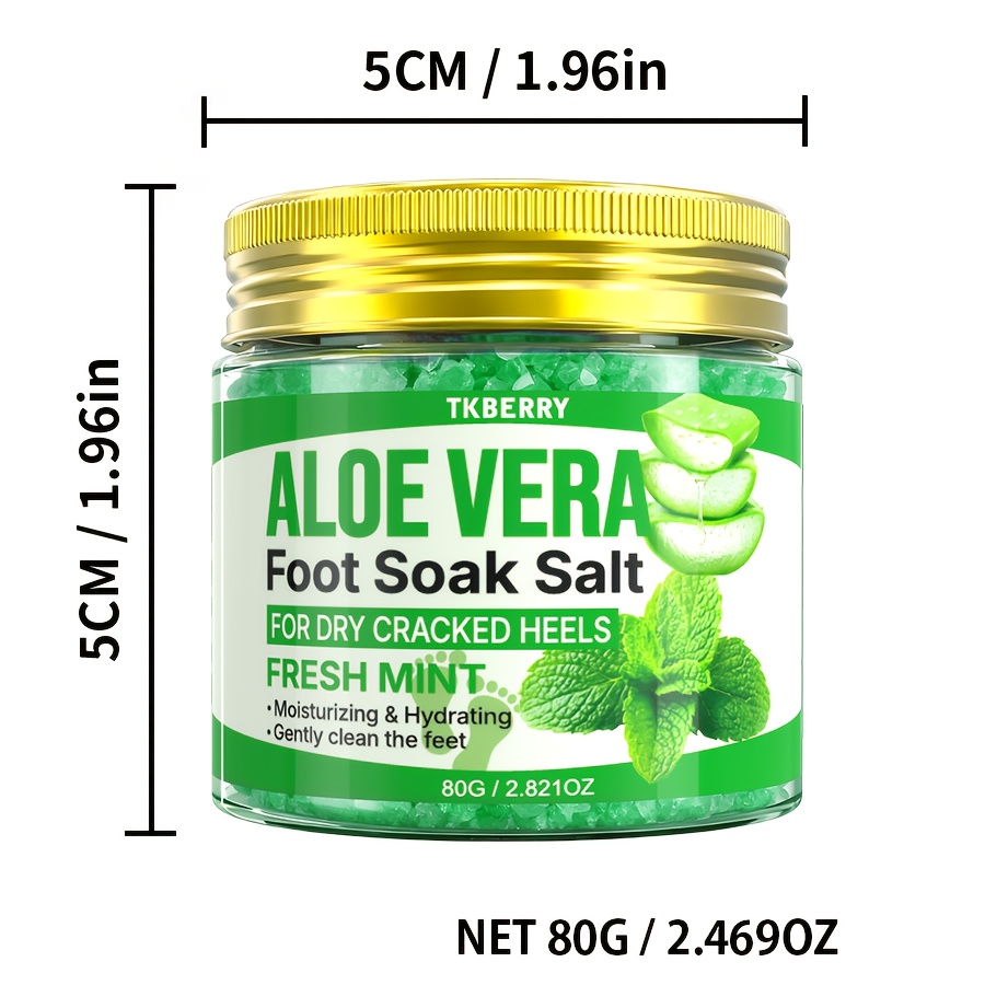 Image of 80g Aloe Vera Foot Bath Salt - Sea Salt For Deep Cleansing, Moisturizing Heels - 20-min Relaxing Soak For Dry Feet, Post-exercise & Bedtime Routine - Foot Soak Bath, Foot Care