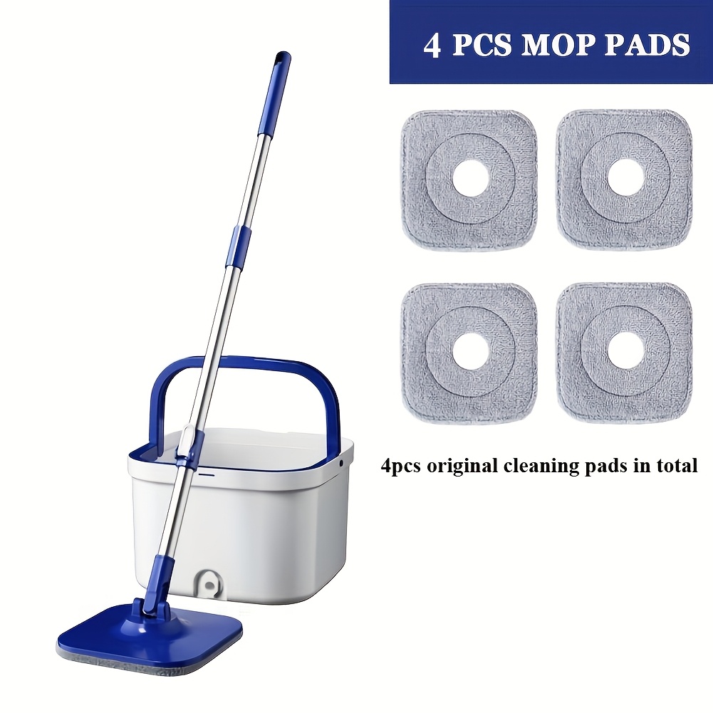 TEMU Spin Mop And , Spin Mop And Bucket Set With Self Water System, Includes Dual Compartment Mop Bucket With 2pcs Thick Washable Microfiber Pads For