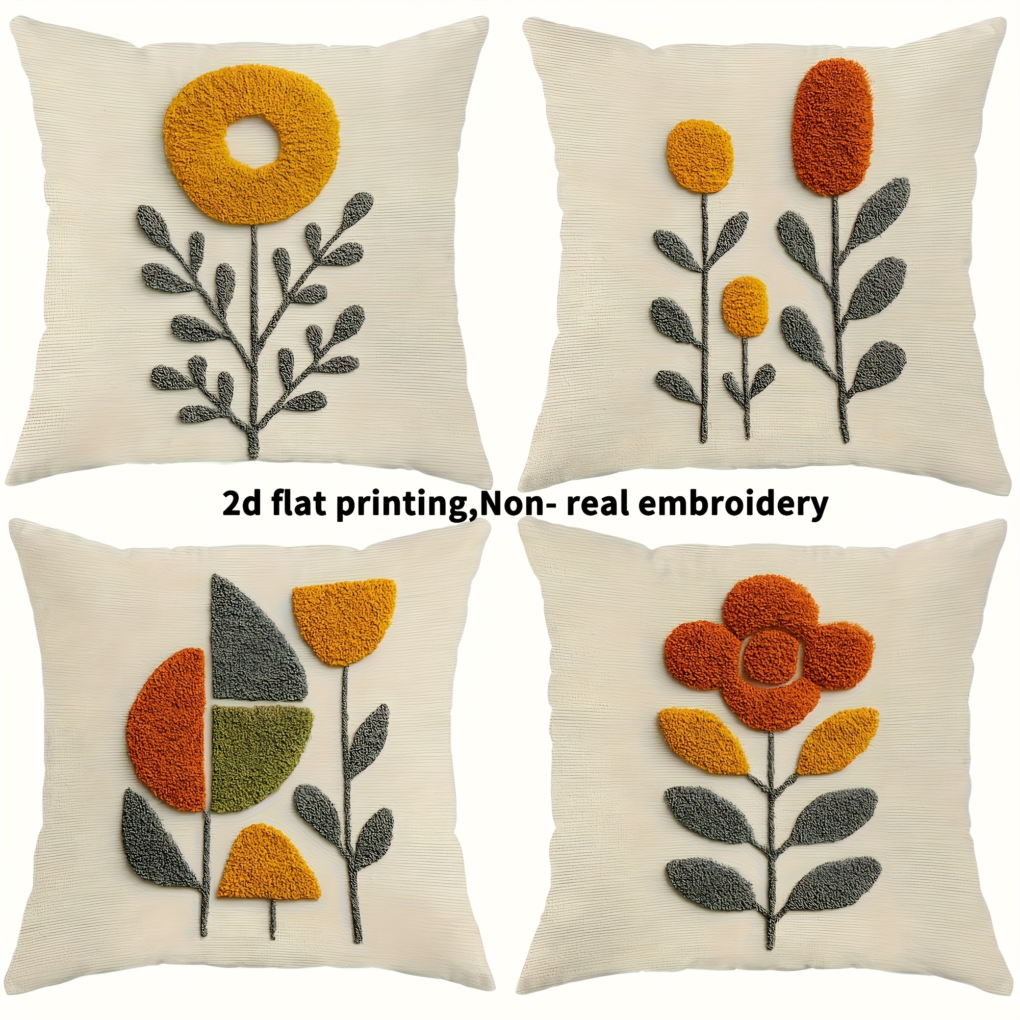 TEMU Juego de 4 fundas de almohada decorativas de diseño 2D, minimalista y moderno - Fundas de almohada con cremallera y estampado geométrico floral