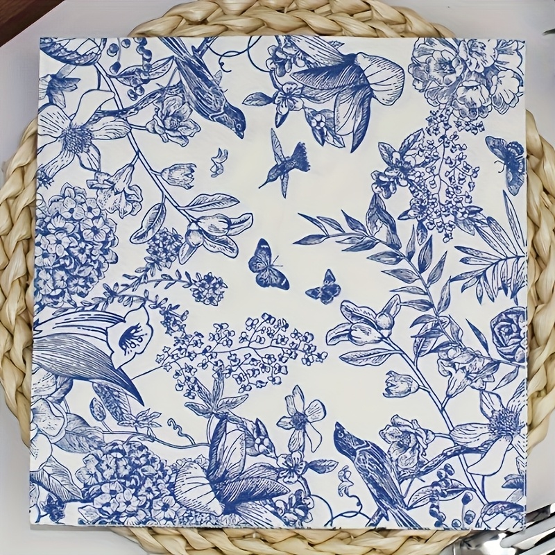 E-shop Elegante künstlerische Note mit 20 blauen Servietten im Blumen- und Vogelmuster, für Hochzeits- und Geburtstagsfeiern