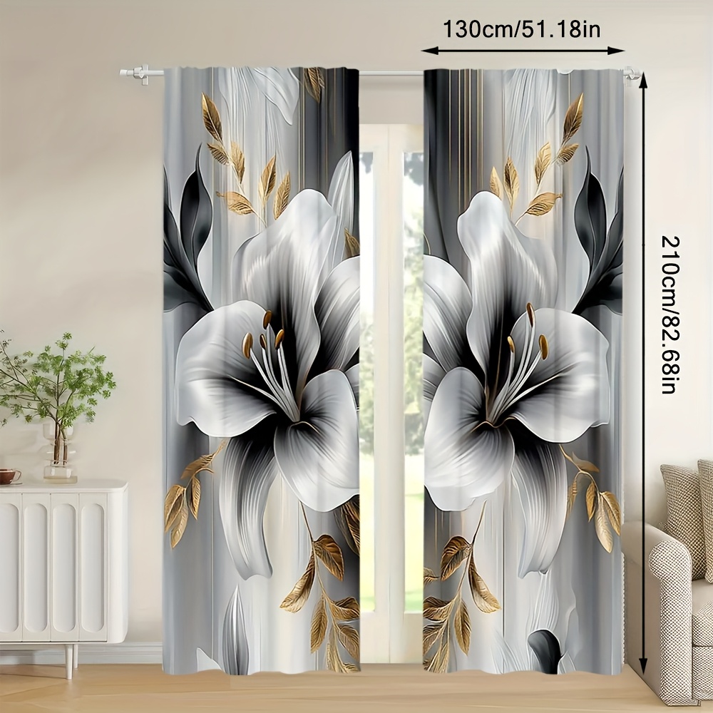TEMU 2pcs, Charm Curtains, Floral Theme, Polyester, Perfect For Living Room, Bedroom, Kitchen, And Home Decor,(rod Free)