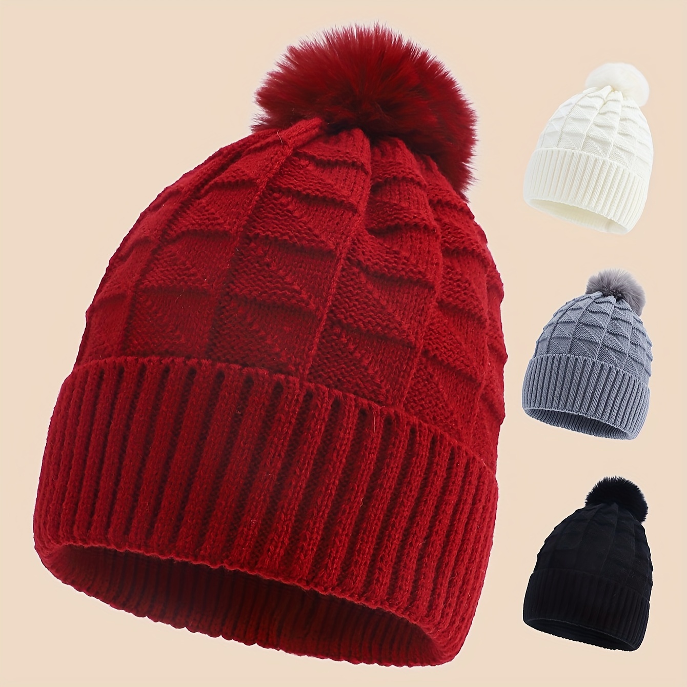 

Cozy Knit Beanie With Ear Flaps For Women - Warm, Stretchy Acrylic Winter Hat With Pom-pom, Christmas & Outdoor Activities