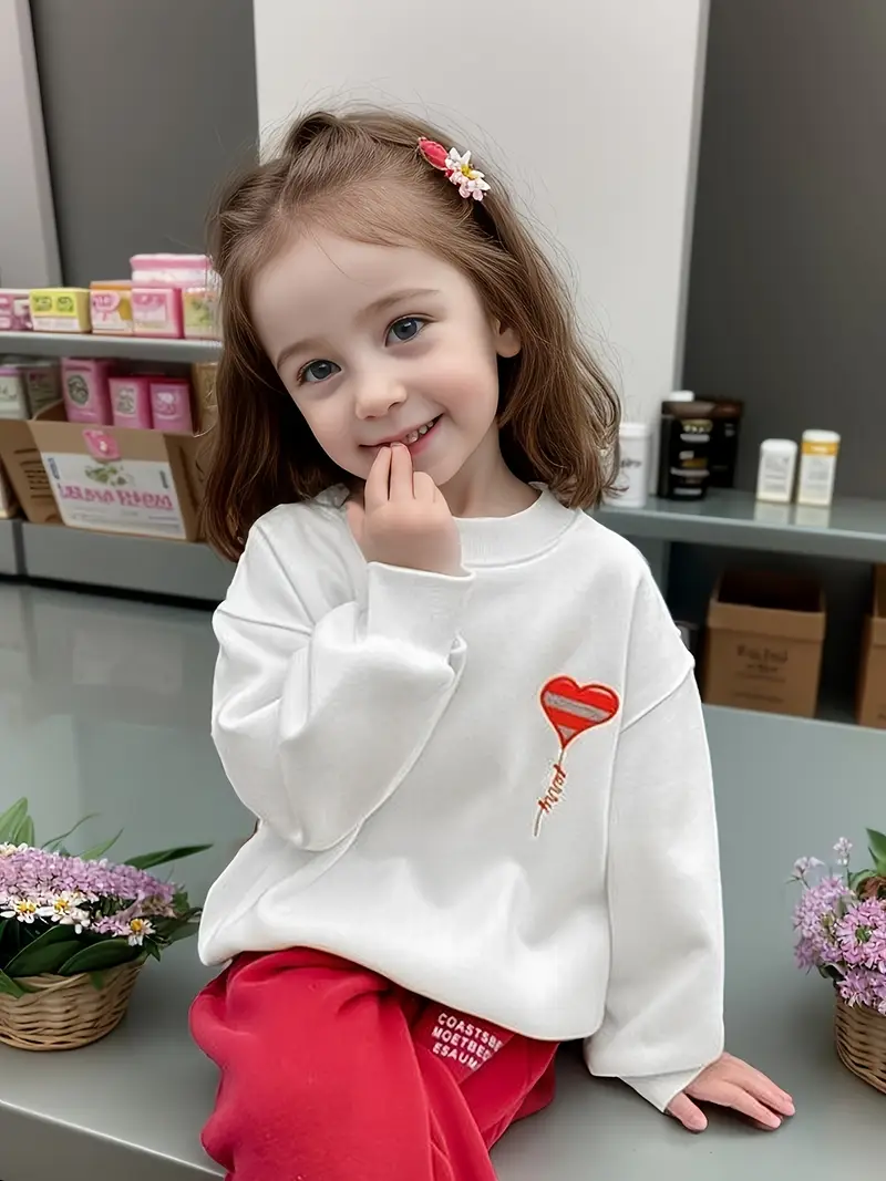 Felpa Bambina Con Stampa Cuori E Scritte Love - Maniche Lunghe, Morbida, Per San Valentino - Foto 8