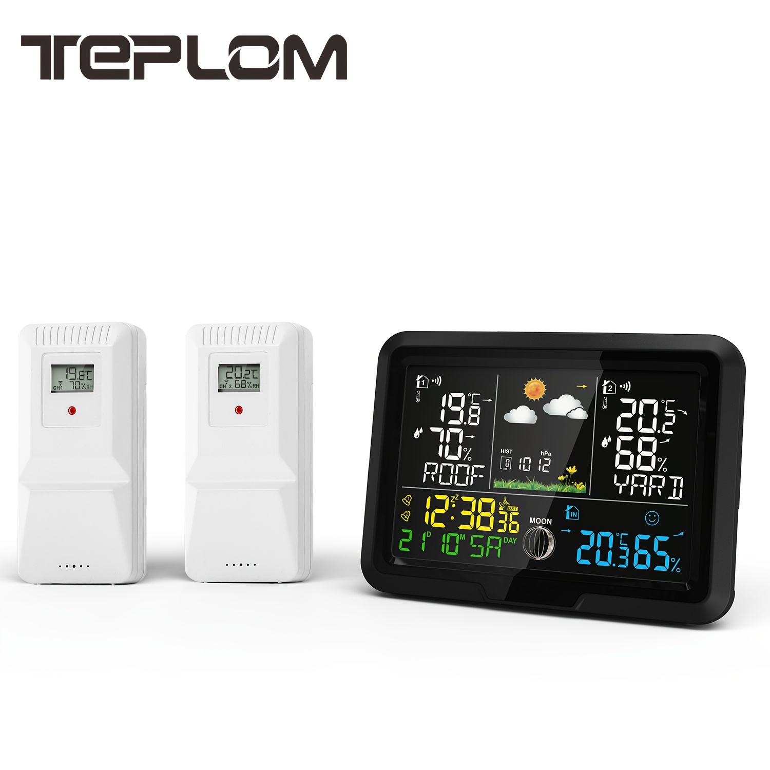 Image of New 2pcs Transmitter Weather Forecast Electronic Weather Clock Va Weather Station Wireless Indoor Outdoor Thermometer, With Temperature, Humidity, Air Pressure, Weather Forecast