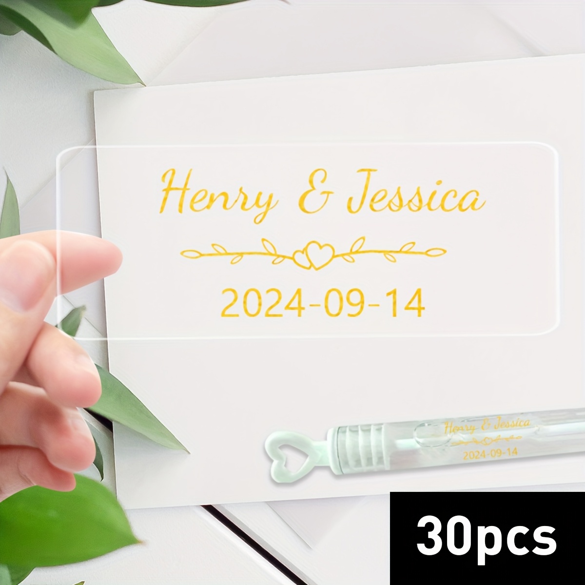 E-shop 30/60/120/240 Stück Benutzerdefinierte Namensaufkleber, Personalisierte Hochzeitsaufkleber, Individuelle Transparente Aufkleber, Hochzeit Bubble