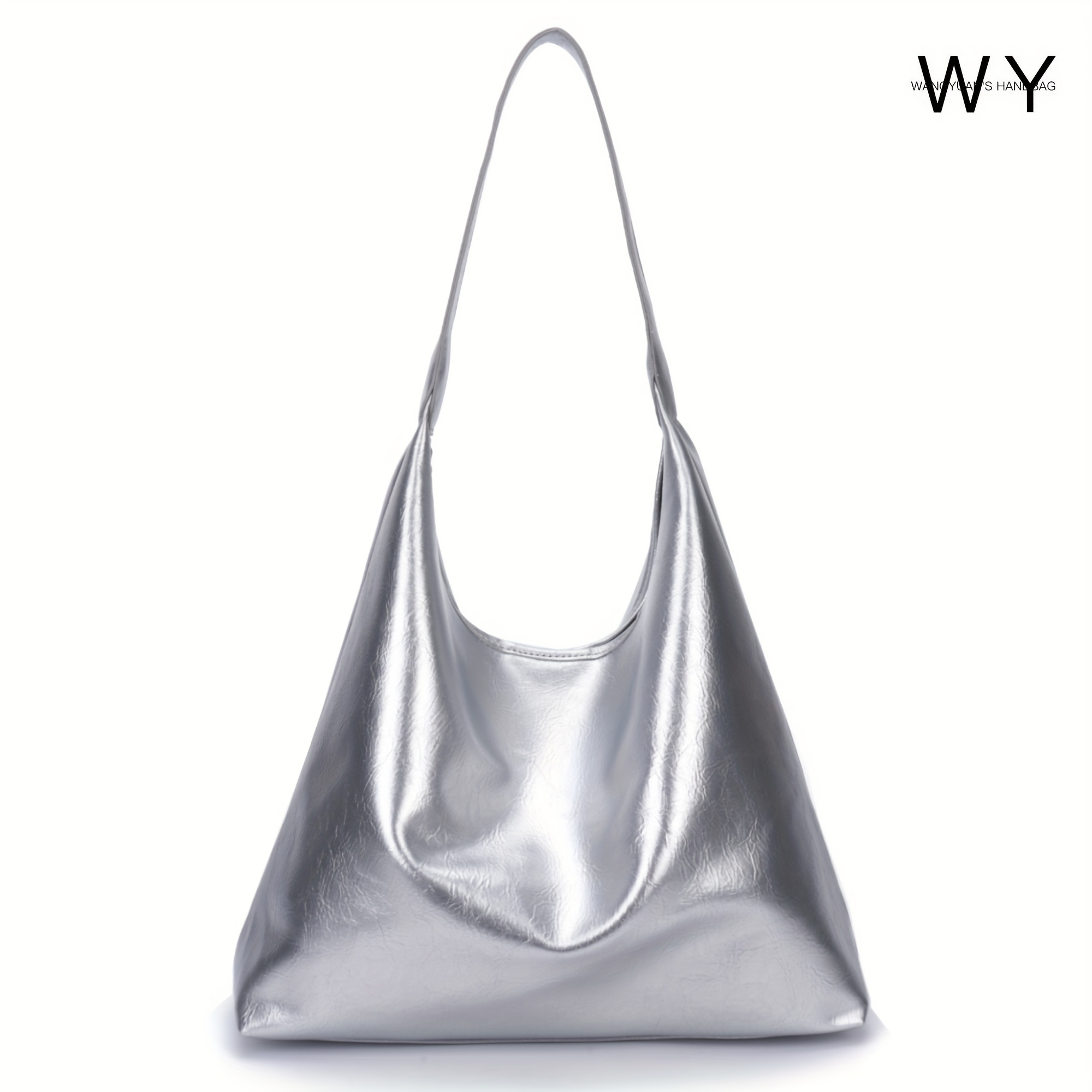 TEMU Chic Silvery Leather Tote - Spacious Shoulder Bag With Magnetic Closure, Polyester Lined, Fashionable For Women