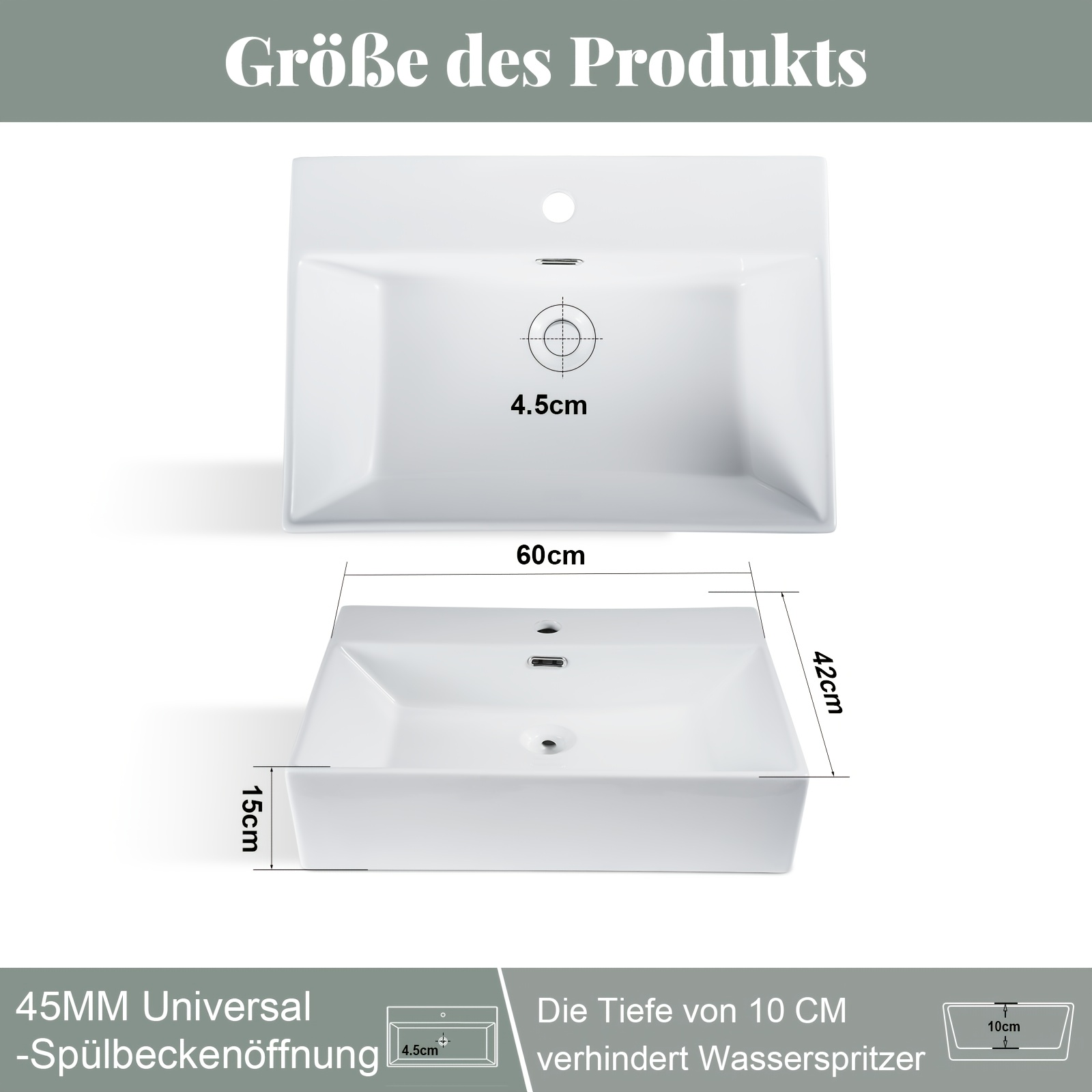 Bathroom Sink Made Of Ceramic - Washbasin Cm Wall-mounted Washbasin With Overflow Modern Tap Hole Hand Basin Rectangular Ceramic Washbasin For Guest Toilet