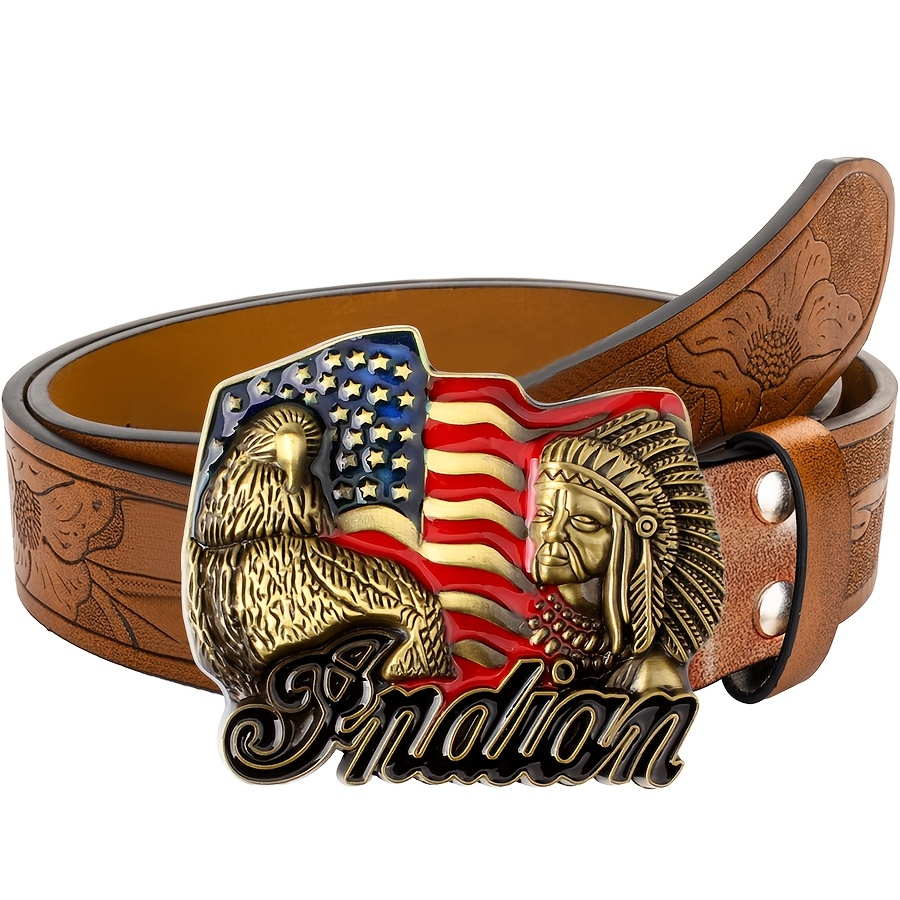Vintage Western Eagle & INDION Engraved Buckle Belt
