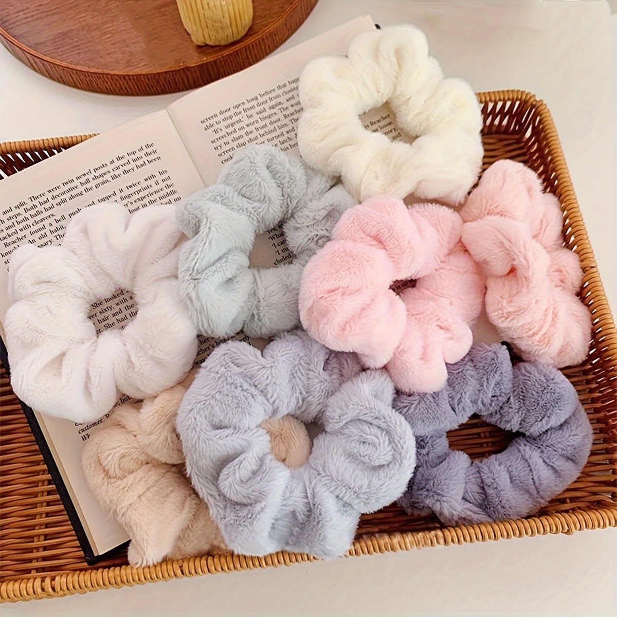 

5/8pcs Autumn And Winter Style Plush Large Hair Ring Simple And Hair Ring That Does Not Hair