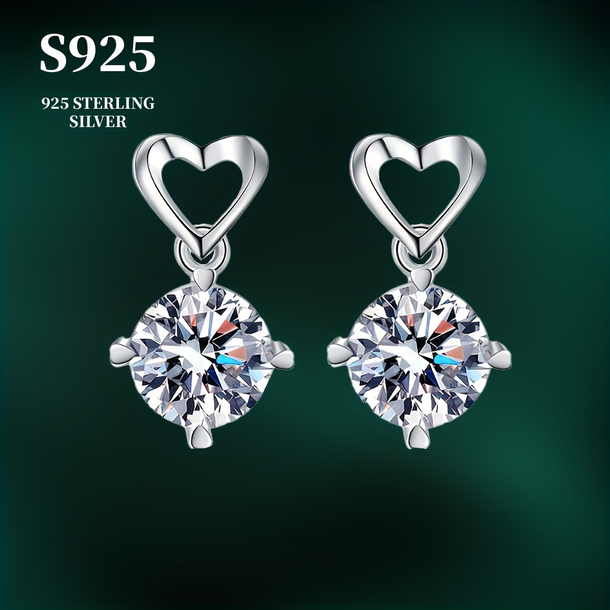 

Sterling 925 Silver Hypoallergenic Ear Jewelry Hollow Heart Shiny Moissanite Decor Dangle Earrings Delicate Female Gift