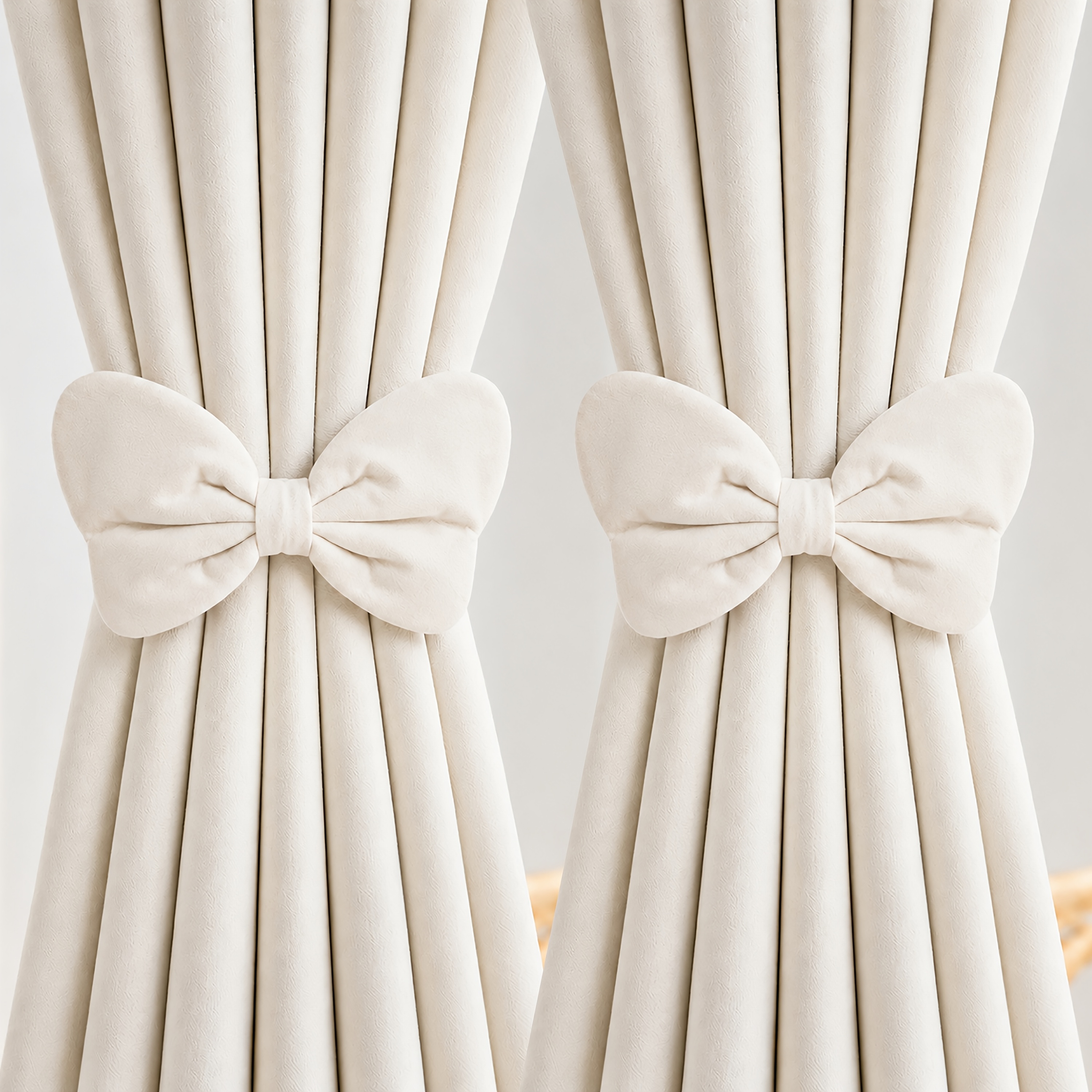 TEMU 2pcs Multi Color Velvet Bow Curtain Tiebacks, Adjustable Pearl No Drill Curtain Tie Backs For Curtains, Decorative Holdbacks For Bedroom Living